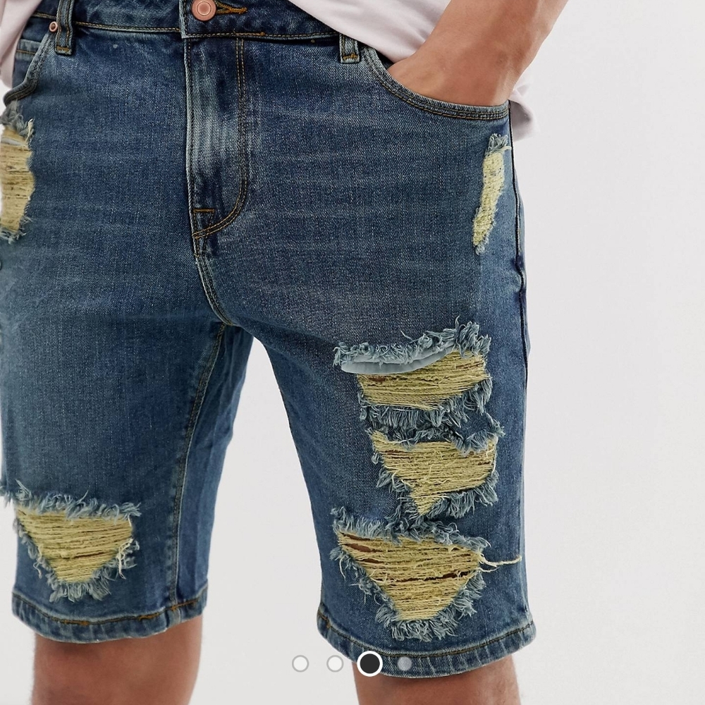 Ripped Dark Washed Denim Short